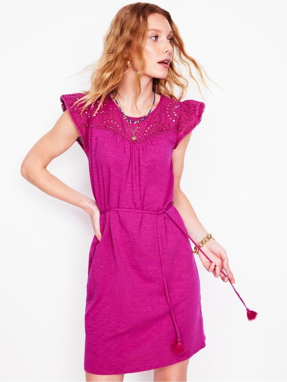 Boden Juliet Broderie Short Mini Dress Magenta US 4 Regular